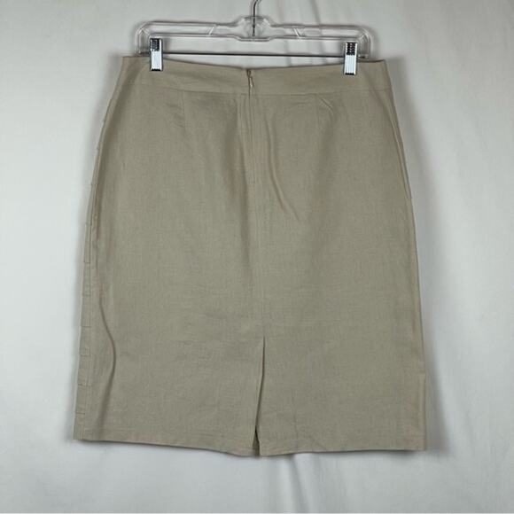 Larry Levine Tan‎ Linen Blend Scalloped Cottage Coastal Grandma Skirt Size 10 - Picture 4 of 9